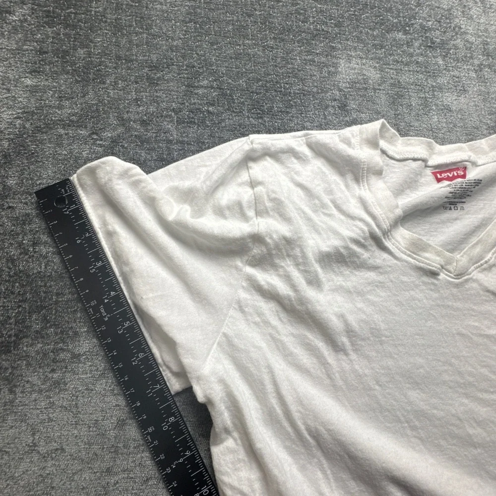 Levi's T-Shirt Mens Medium White Knit Cotton‎ Batwing Logo Slim Casual V-Neck